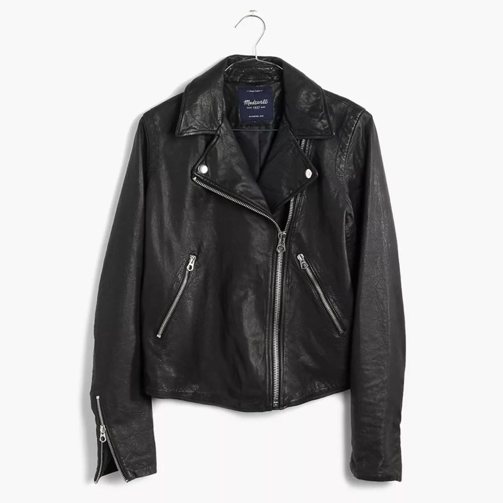 Madewell Washed Leather Motorcycle Jacket in True Black